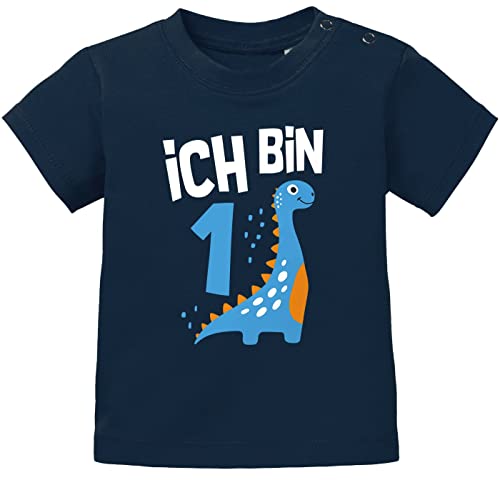 MoonWorks® Baby T-Shirt 1. Geburtstag Spruch Ich Bin 1 Dinosaurier Dino Geburtstagsshirt Kurzarm Bio-Baumwolle Navy 80/86 (10-15 Monate) von MoonWorks