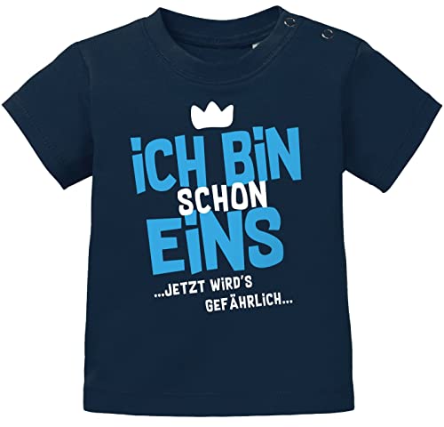 MoonWorks® Baby T-Shirt 1. Geburtstag Spruch Ich Bin Schon 1 jetzt wird's gefährlich Geburtstagsshirt Bio-Baumwolle Navy-blau 80/86 (10-15 Monate) von MoonWorks