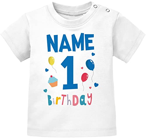 MoonWorks® Baby T-Shirt 1. Geburtstag personalisiert Name erster Geburtstag Zahl Geburtstagsshirt Kurzarm Bio-Baumwolle 1. Geburtstag weiß 68/74 (4-9 Monate) von MoonWorks