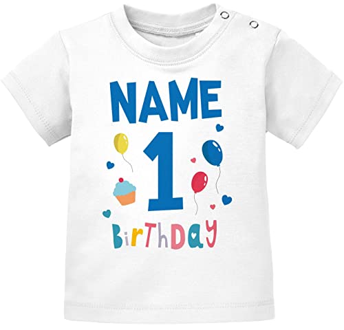 MoonWorks® Baby T-Shirt 1. Geburtstag personalisiert Name erster Geburtstag Zahl Geburtstagsshirt Kurzarm Bio-Baumwolle 1. Geburtstag weiß 92/98 (16-24-Monate) von MoonWorks