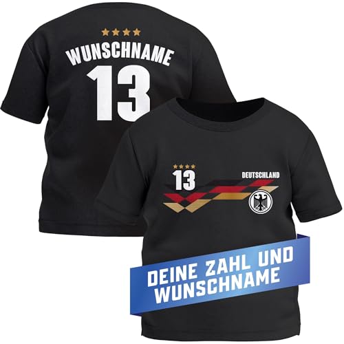MoonWorks® Baby T-Shirt Fussball Trikot mit Name und Wunschzahl Deutschland EM 2024 personalisierbares Fanshirt Junge/Mädchen schwarz 80/86 (10-15 Monate) von MoonWorks
