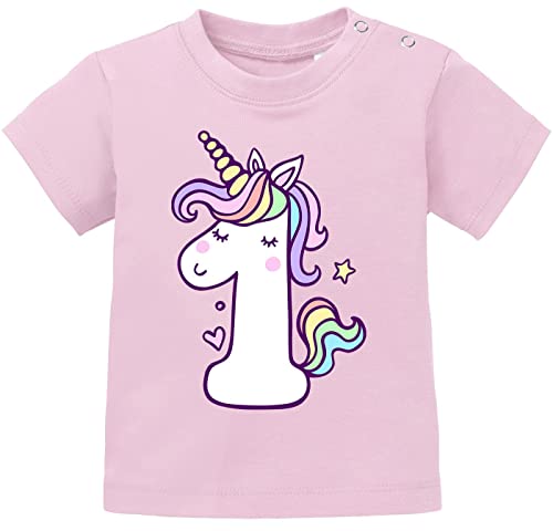 MoonWorks® Baby T-Shirt Kurzarm Babyshirt Einhorn Geburtstag 1 Jahr EIN Jahr Mädchen Shirt rosa 68/74 (4-9 Monate) von MoonWorks