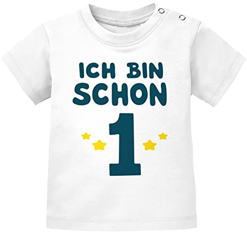 MoonWorks® Baby T-Shirt Kurzarm Babyshirt Geburtstag Ich Bin Schon 1 Jahr Eins Geschenk Jungen Mädchen Shirt weiß 80/86 (10-15 Monate) von MoonWorks