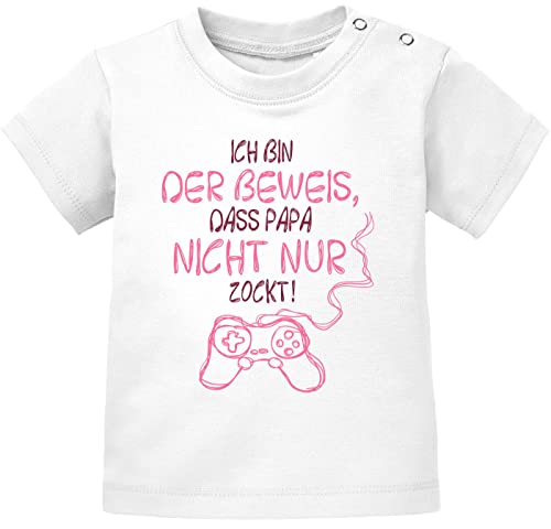 MoonWorks® Baby T-Shirt Kurzarm Babyshirt Ich Bin der Beweis DASS Papa Nicht nur zockt Gamer Zocker Nerd Spruch lustig Jungen Mädchen Shirt Mädchen weiß 68/74 (4-9 Monate) von MoonWorks