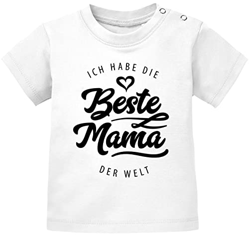 MoonWorks® Baby T-Shirt Kurzarm Babyshirt Ich Habe die Beste Mama der Welt Spruch Geschenk Jungen Mädchen weiß 92/98 (16-24-Monate) von MoonWorks