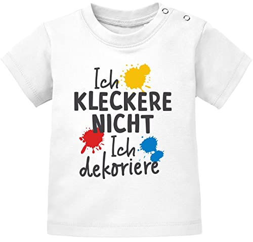 MoonWorks® Baby T-Shirt Kurzarm Babyshirt Ich kleckere Nicht ich dekoriere Spruch lustig Jungen Mädchen Shirt weiß 92/98 (16-24-Monate) von MoonWorks