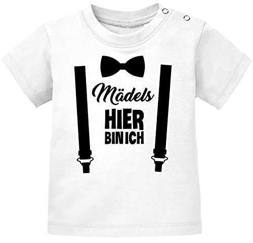 MoonWorks® Baby T-Shirt Kurzarm Babyshirt Mädels Hier Bin ich lustig Spruch Jungen weiß 68/74 (4-9 Monate) von MoonWorks