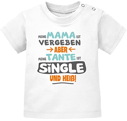 MoonWorks® Baby T-Shirt Kurzarm Babyshirt Meine Mama ist vergeben Aber Meine Tante ist Single und heiß Spruch lustig Jungen Mädchen Shirt weiß 68/74 (4-9 Monate) von MoonWorks