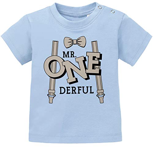 MoonWorks® Baby T-Shirt Kurzarm Babyshirt Mr Onederful Geburtstag 1 Jahr Geschenk Jungen Shirt hellblau 92/98 (16-24-Monate) von MoonWorks