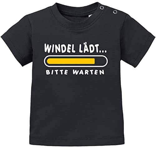 MoonWorks® Baby T-Shirt Kurzarm Babyshirt Windel lädt Bitte warten Spruch lustig Jungen Mädchen Shirt schwarz 68/74 (4-9 Monate) von MoonWorks