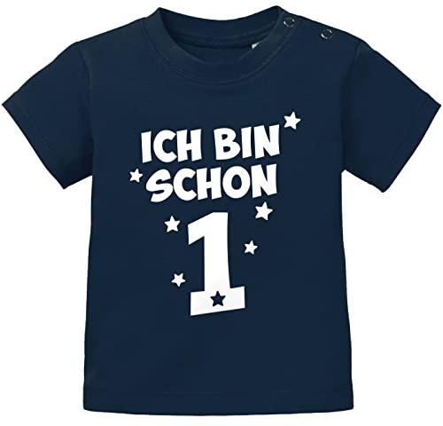 MoonWorks® Baby T-Shirt Kurzarm Spruch Ich Bin Schon 1-1. Geburtstag Baby Kinder Geschenk für Einjährige dunkelblau 80/86 (10-15 Monate) von MoonWorks