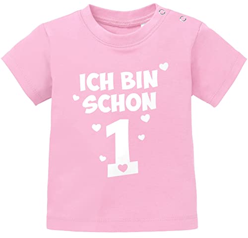 MoonWorks® Baby T-Shirt Kurzarm Spruch Ich Bin Schon 1-1. Geburtstag Baby Kinder Geschenk für Einjährige rosa 68/74 (4-9 Monate) von MoonWorks