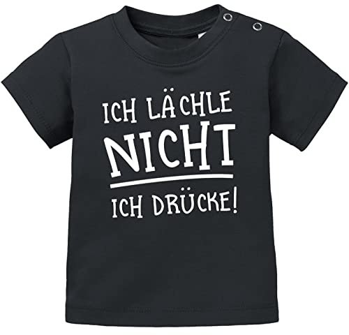 MoonWorks® Baby T-Shirt Kurzarm lustiger Spruch Ich lächle Nicht Ich drücke! Babyshirt Jungen Mädchen schwarz 92/98 (16-24-Monate) von MoonWorks