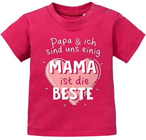 MoonWorks® Baby T-Shirt Kurzarm mit Spruch Papa und ich sind Uns einig Mama ist die Beste Herz Babyshirt Mädchen/Jungen Sorbet 80/86 (10-15 Monate) von MoonWorks