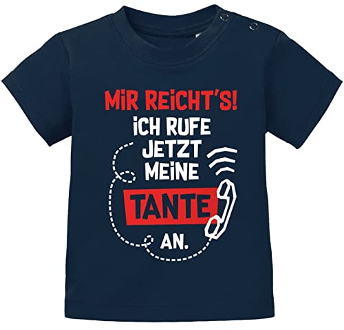 MoonWorks® Baby T-Shirt Kurzarm mit Spruch Tante lustig Mir reichts ich Rufe jetzt Meine Tante an Jungen Mädchen dunkelblau 92/98 (16-24-Monate) von MoonWorks