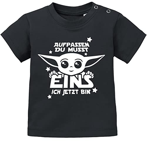 MoonWorks® Baby T-Shirt Yoda Parodie erster oder zweiter Geburtstag lustiger Spruch Geburtstagsshirt Kurzarm 1 ich jetzt Bin schwarz 68/74 (4-9 Monate) von MoonWorks