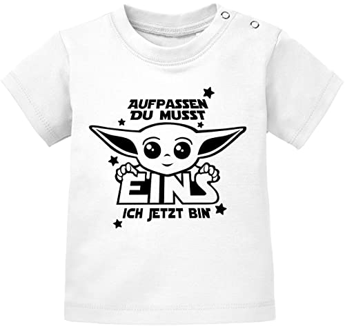 MoonWorks® Baby T-Shirt Yoda Parodie erster oder zweiter Geburtstag lustiger Spruch Geburtstagsshirt Kurzarm 1 ich jetzt Bin weiß 80/86 (10-15 Monate) von MoonWorks