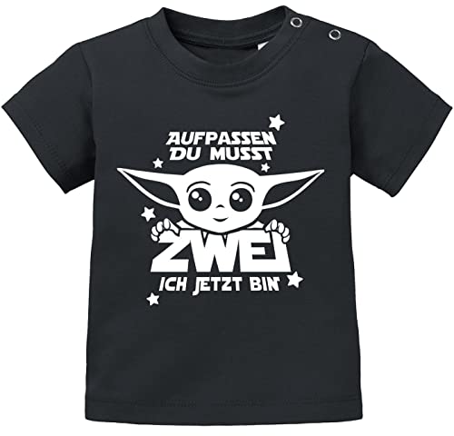 MoonWorks® Baby T-Shirt Yoda Parodie erster oder zweiter Geburtstag lustiger Spruch Geburtstagsshirt Kurzarm 2 ich jetzt Bin schwarz 80/86 (10-15 Monate) von MoonWorks