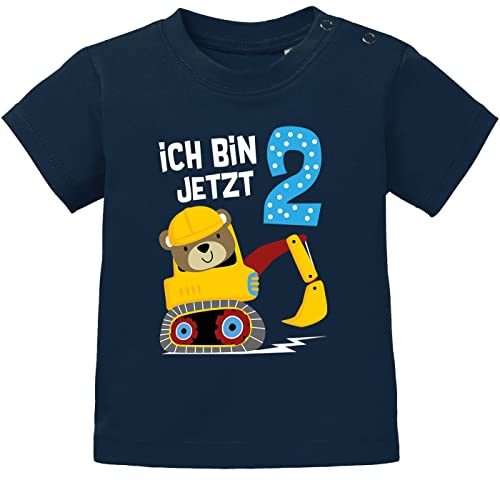 MoonWorks® Baby T-Shirt erster | zweiter Geburtstag Bär Bagger Bauarbeiter Baggerfahrer Geburtstagsshirt Kurzarm Bio-Baumwolle 2 Jahre dunkelblau 80/86 (10-15 Monate) von MoonWorks