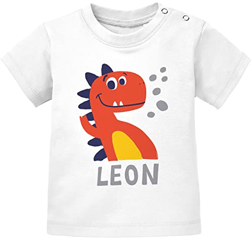 MoonWorks® Baby T-Shirt mit Namen personalisiert Dino Drache Krokodil Junge Mädchen Kurzarm Bio-Baumwolle weiß 56/62 (1-3 Monate) von MoonWorks
