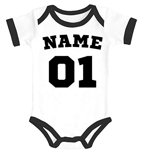 MoonWorks® Babybody erster Geburtstag Trikot Wunschname und Zahl 1 personalisiertes Geschenk Kurzarm Body Bio-Baumwolle 1 weiß-schwarz 0-3 Monate von MoonWorks