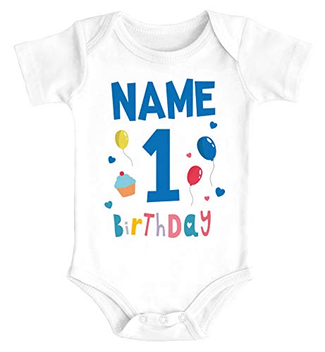 MoonWorks® Babybody personalisiert Name erster Geburtstag Zahl 1 Birthday Kurzarm Body Bio-Baumwolle 1. Geburtstag weiß 12-18 Monate von MoonWorks