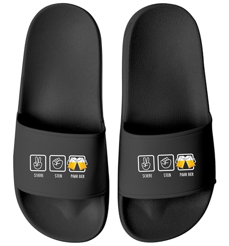 MoonWorks® Badelatschen Herren mit Spruch Bier | Lustige Urlaubsschuhe für Männer JGA Festival | Witzige Latschen für Saufurlaub Party Schwarz-schwarz 47 von MoonWorks