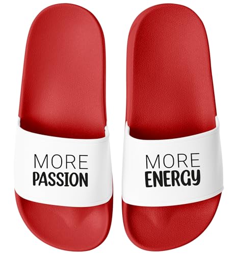 MoonWorks® Badelatschen Unisex mit Print More Passion More Energy für Männer Frauen | Lustige Meme-Schlappen für Alltag Gym Urlaub Rot-weiss 39 von MoonWorks