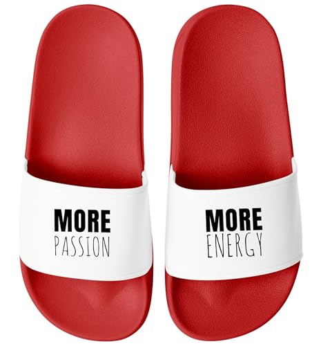 MoonWorks® Badelatschen Unisex mit Print More Passion More Energy für Männer Frauen | Lustige Meme-Schlappen für Alltag Gym Urlaub Rot-weiss 43 von MoonWorks