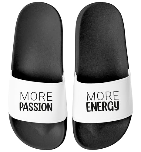 MoonWorks® Badelatschen Unisex mit Print More Passion More Energy für Männer Frauen | Lustige Meme-Schlappen für Alltag Gym Urlaub Schwarz-weiss 42 von MoonWorks