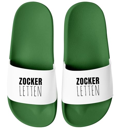 MoonWorks® Badelatschen Zocker-Letten | für Gamer Nerds Gaming-Fans | Witzige Schlappen für Männer & Frauen | Geschenkidee für Zocker Streamer Gruen-weiss 36 von MoonWorks