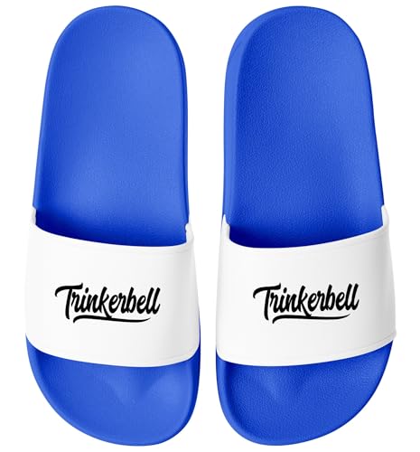 MoonWorks® Badelatschen mit Spruch Alkohol Party Unisex Badeschlappen mit Aufdruck Don Promillo Bierkules Trinkerbell Herren Damen Slides Party Urlaub Blau/weiss 45 von MoonWorks
