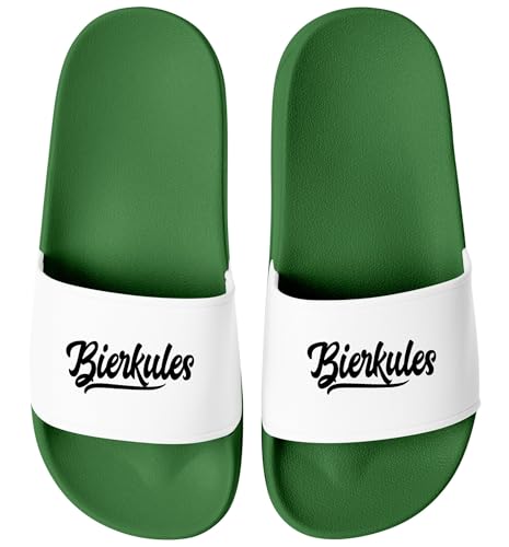 MoonWorks® Badelatschen mit Spruch Alkohol Party Unisex Badeschlappen mit Aufdruck Don Promillo Bierkules Trinkerbell Herren Damen Slides Party Urlaub Gruen-weiss 46 von MoonWorks