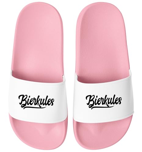 MoonWorks® Badelatschen mit Spruch Alkohol Party Unisex Badeschlappen mit Aufdruck Don Promillo Bierkules Trinkerbell Herren Damen Slides Party Urlaub Rosa-weiss 36 von MoonWorks