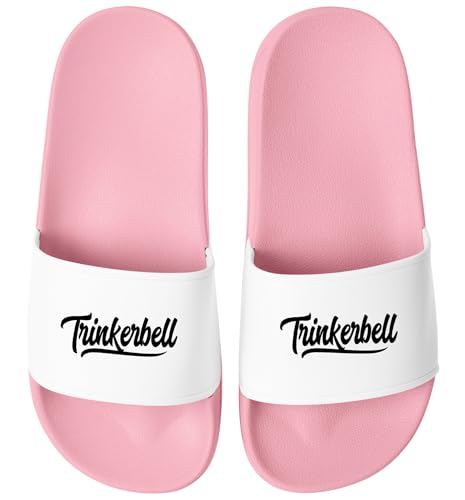 MoonWorks® Badelatschen mit Spruch Alkohol Party Unisex Badeschlappen mit Aufdruck Don Promillo Bierkules Trinkerbell Herren Damen Slides Party Urlaub Rosa-weiss 36 von MoonWorks