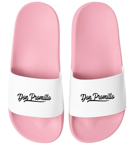 MoonWorks® Badelatschen mit Spruch Alkohol Party Unisex Badeschlappen mit Aufdruck Don Promillo Bierkules Trinkerbell Herren Damen Slides Party Urlaub Rosa-weiss 42 von MoonWorks