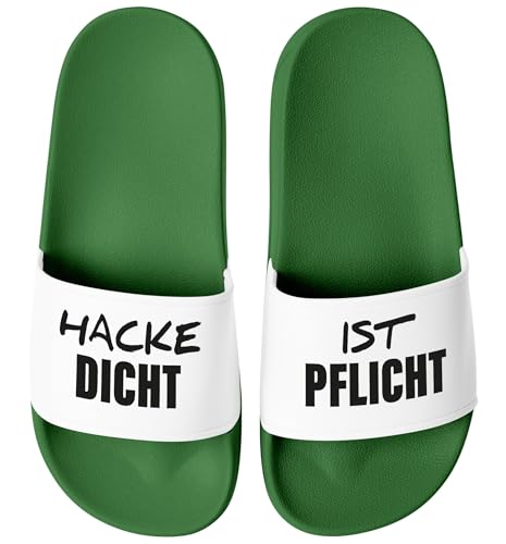 MoonWorks® Badeschlappen Badelatschen Unisex mit Aufdruck Hacke Dicht ist Pflicht Bedruckt Herren Damen Badeschuhe Männer Frauen Geschenk Gruen-weiss 46 von MoonWorks
