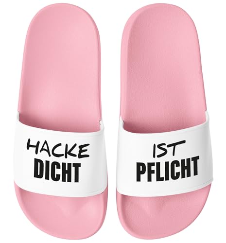 MoonWorks® Badeschlappen Badelatschen Unisex mit Aufdruck Hacke Dicht ist Pflicht Bedruckt Herren Damen Badeschuhe Männer Frauen Geschenk Rosa-weiss 39 von MoonWorks