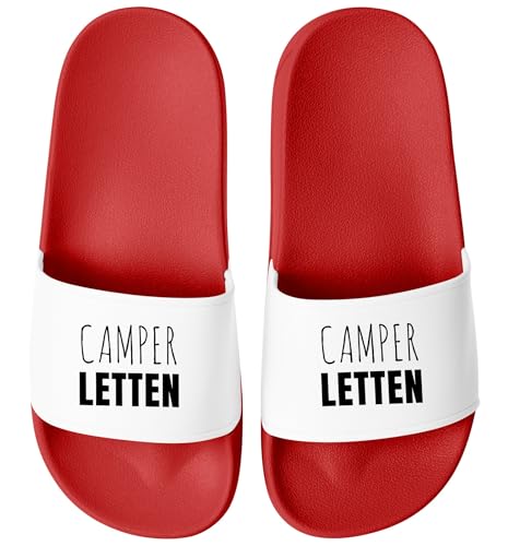 MoonWorks® Badeschlappen Camperletten Camping Gadget Urlaub Badelatschen Unisex mit Aufdruck Herren Damen Badeschuhe Rot-weiss 39 von MoonWorks