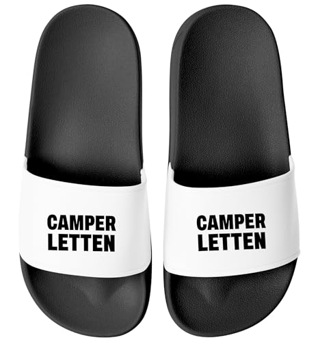 MoonWorks® Badeschlappen Camperletten Camping Gadget Urlaub Badelatschen Unisex mit Aufdruck Herren Damen Badeschuhe Schwarz-weiss 45 von MoonWorks