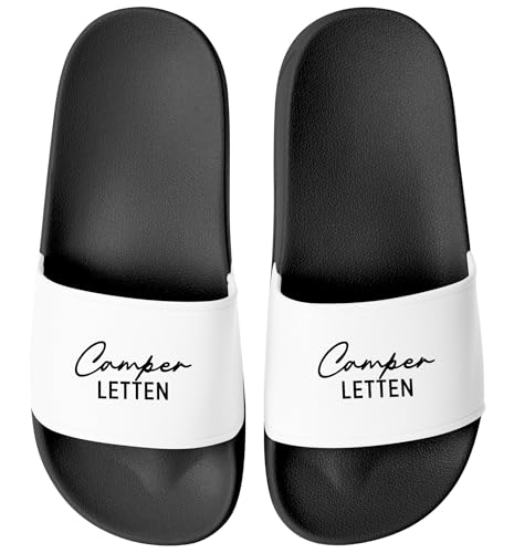 MoonWorks® Badeschlappen Camperletten Camping Gadget Urlaub Badelatschen Unisex mit Aufdruck Herren Damen Badeschuhe Schwarz-weiss 45 von MoonWorks