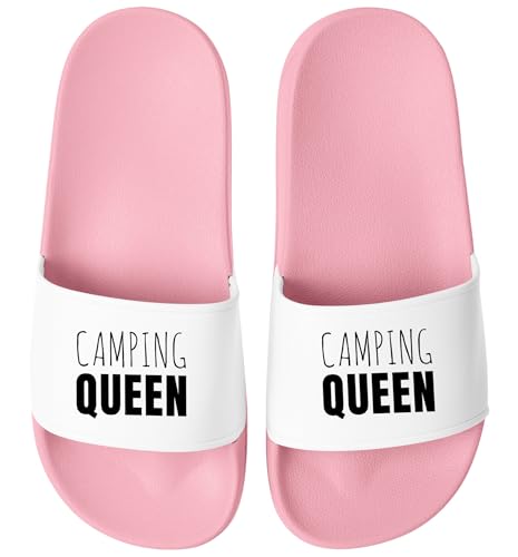 MoonWorks® Badeschlappen Camping Queen King Urlaubsgadget Unisex mit Aufdruck Herren Damen Badeschuhe Männer Frauen Rosa-weiss 44 von MoonWorks