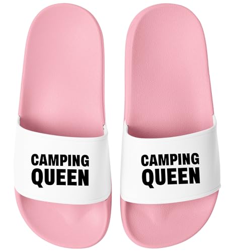 MoonWorks® Badeschlappen Camping Queen King Urlaubsgadget Unisex mit Aufdruck Herren Damen Badeschuhe Männer Frauen Rosa-weiss 45 von MoonWorks