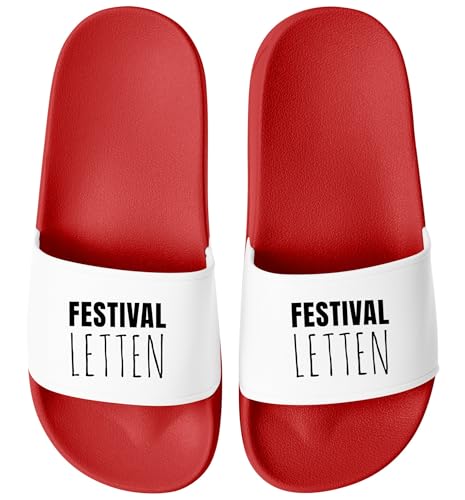 MoonWorks® Badeschlappen Festival Letten Badelatschen Herren Damen Badeschuhe Festival Camping Partyurlaub Fun Gadget Rot-weiss 44 von MoonWorks