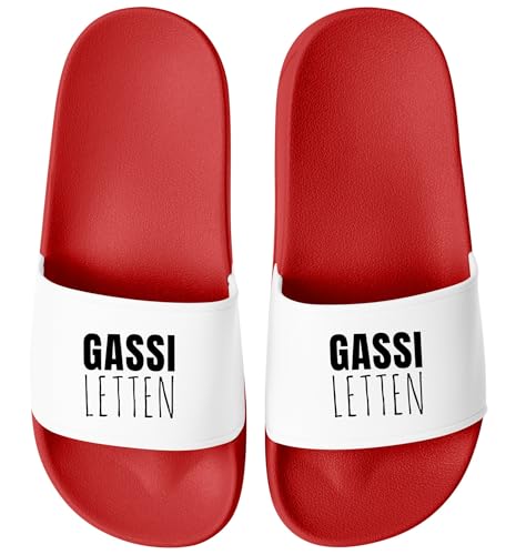 MoonWorks® Badeschlappen Gassi-Letten Badelatschen Unisex mit Aufdruck Geschenk Hundebesitzer Herren Damen Badeschuhe Hausschuhe Männer Frauen Rot-weiss 47 von MoonWorks