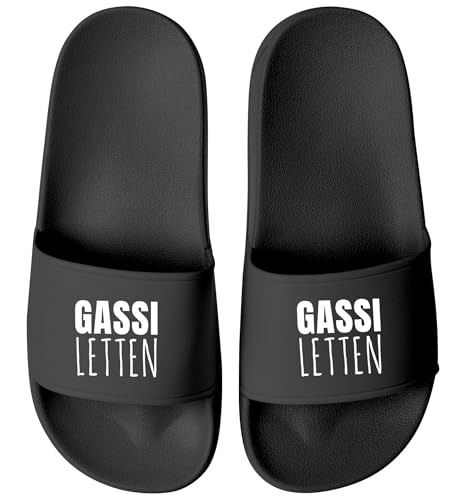 MoonWorks® Badeschlappen Gassi-Letten Badelatschen Unisex mit Aufdruck Geschenk Hundebesitzer Herren Damen Badeschuhe Hausschuhe Männer Frauen Schwarz-schwarz 41 von MoonWorks