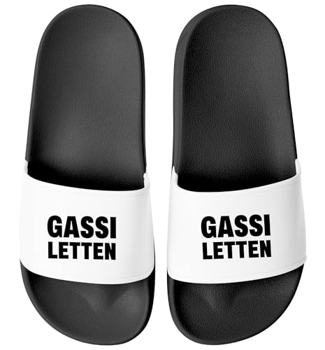 MoonWorks® Badeschlappen Gassi-Letten Badelatschen Unisex mit Aufdruck Geschenk Hundebesitzer Herren Damen Badeschuhe Hausschuhe Männer Frauen Schwarz-weiss 44 von MoonWorks