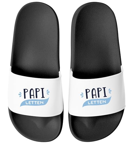 MoonWorks® Badeschlappen Herren Papi Opi Letten Geschenk Vatertag Geburtstag Fun-Latschen Hausschuhe Lustig Vater Großvater Schwarz-weiss 36 von MoonWorks