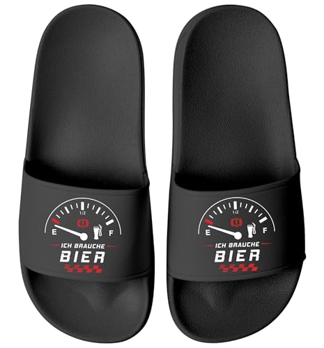 MoonWorks® Badeschlappen Herren mit Spruch Ich brauch Bier Urlaub Accessoires Badelatschen Männer Unisex Badeschuhe Schwarz-schwarz 41 von MoonWorks