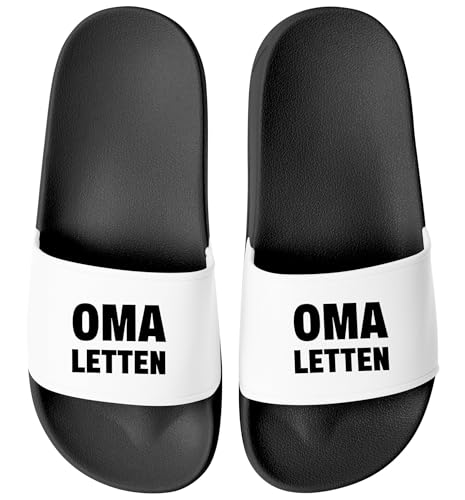 MoonWorks® Badeschlappen Mama/Oma-Letten Badelatschen mit Spruch Lustig Geschenk Mütter/Großmütter Schwarz-weiss 38 von MoonWorks